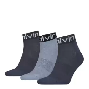Image of Calvin Klein quarter Logo 3 Pack Socks Mens - Blue
