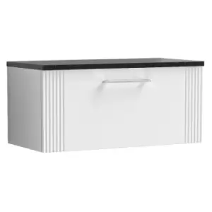 Image of Deco Satin White 800mm Wall Hung Single Drawer Vanity Unit with Sparkling Black Laminate Worktop - DPF196LSB - Satin White - Nuie