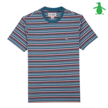 Image of Original Penguin Stripe T Shirt - Blue