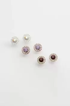 Image of Tri Tone Coloured Crystal Stud Earrings - Pack of 3