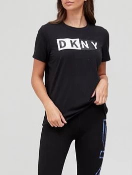 Image of DKNY SPORT Two Tone Logo Ss T Shirt - Black Size XL Women