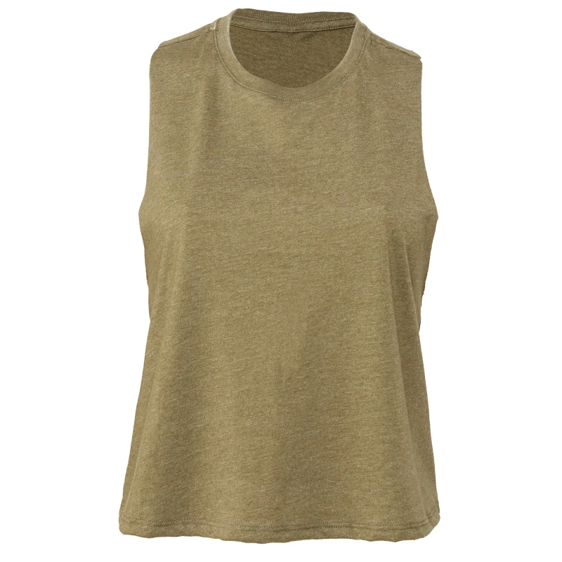 Image of Bella + Canvas Womens Racerback Cropped Sleeveless Tank Top in Olive Size: Medium Olive Female M