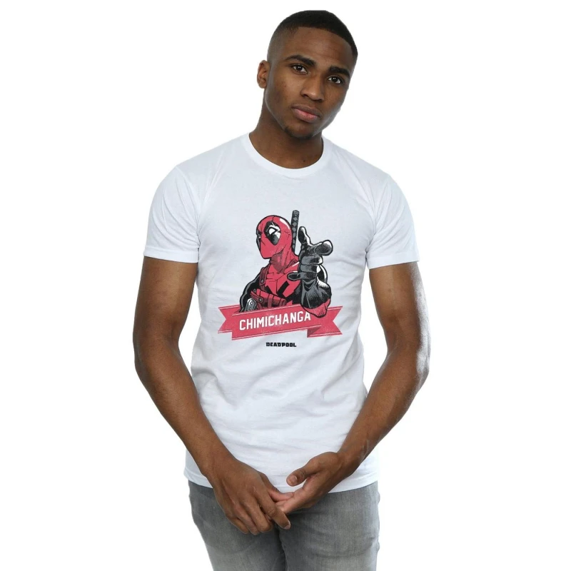 Image of Marvel Marvel Men Deadpool Chimichanga Finger T-Shirt in White Size: Small White S Male 5057981165841
