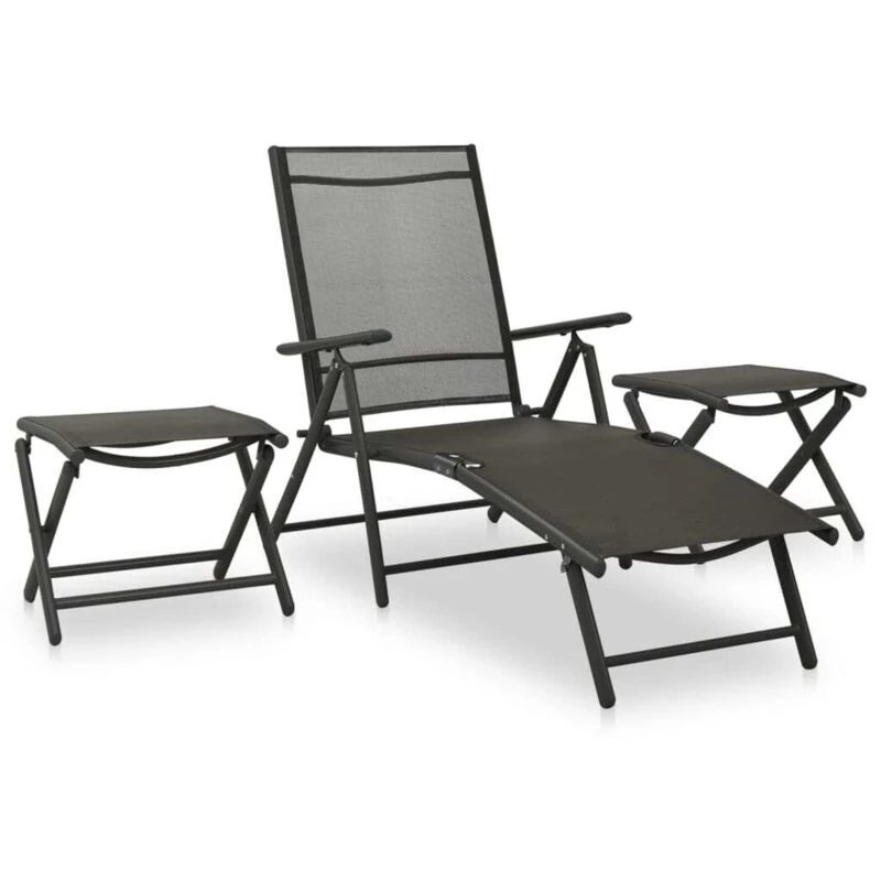 Image of VIDAXL 3 Piece Garden Lounge Set Textilene and Aluminium Black Vidaxl 8720286108451