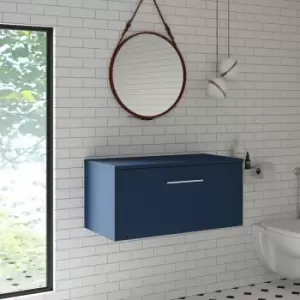 Image of Juno Wall Hung 1-Drawer Vanity Unit with Worktop 800mm Wide - Electric Blue - Hudson Reed