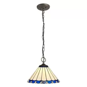 Image of 3 Light Downlighter Ceiling Pendant E27 With 30cm Tiffany Shade, Blue, Crystal, Aged Antique Brass - Luminosa Lighting