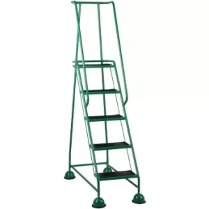 Image of 5 Tread Mobile Warehouse Steps GREEN 1.94m Portable Safety Ladder & Wheels