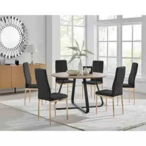 Image of Furniture Box Santorini Brown Round Dining Table and 6 Black Gold Leg Milan Chairs