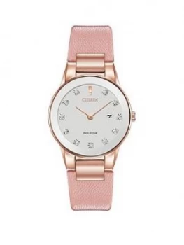 Image of Citizen Eco-Drive Axiom Diamond Pink Leather Strap Ladies Watch