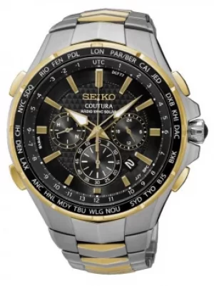 Image of Seiko Mens Coutura Solar Radio Sync Two Tone Bracelet Watch SSG010P9