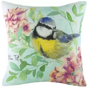 Image of Blue Tit Printed Cushion Multicolour, Multicolour / 43 x 43cm / Cover Only