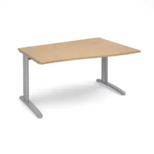 Image of Office Desk Right Hand Wave Desk 1400mm Oak Top With Silver Frame TR10