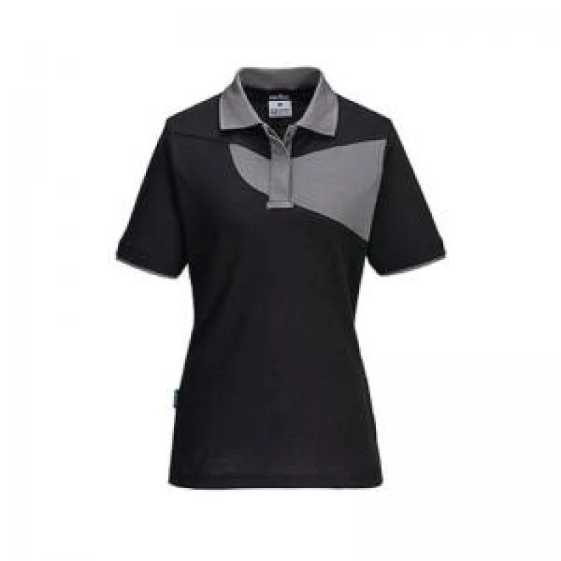 Image of Portwest PW2 Womens Polo Shirt PW219BZRXXL Colour: Black / Zoom Grey
