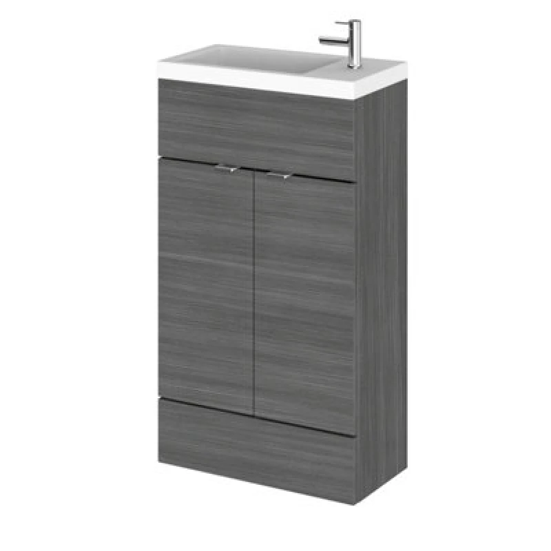 Image of Hudson Reed Fusion Floor Standing 2 Door Vanity Unit & Compact Polymarble Basin, Sink Vanity Unit, Anthracite Woodgrain, 500mm