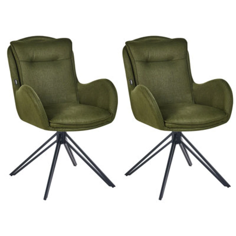Image of Beliani Set Of 2 Dining Chairs Swivel Avelar Dark Green