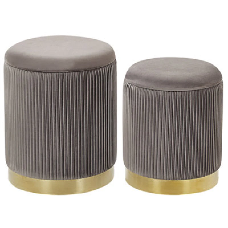 Image of Beliani Set Of 2 Storage Pouffes Miramar Velvet Grey