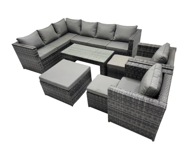 Image of Fimous 8 Pieces Garden Furniture Corner Sofa &3 Footstools Dark Grey Mixed Dark Grey Unisex