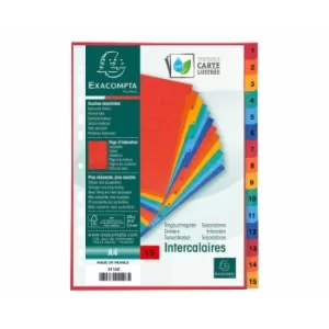 Image of Exacompta Indices Pressboard Dividers A4, 15 Part, 1-15, Pack of 8