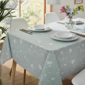 Image of Catherine Lansfield Meadowsweet Floral 100% Cotton Tablecloth, Green, 137 x 229 Cm