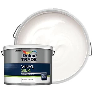 Image of Dulux Trade Vinyl Silk Emulsion Paint - Pure Brilliant White 10L