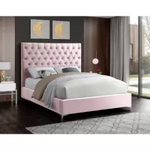 Image of Charlston Upholstered Beds - Plush Velvet, Single Size Frame, Pink - Pink