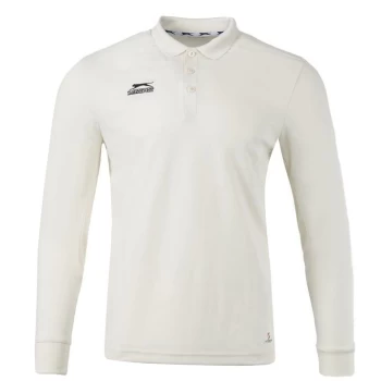 Image of Slazenger Long Sleeve Cricket Polo Shirt Mens - White