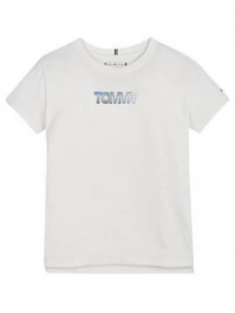 Image of Tommy Hilfiger Girls Iridescent Logo Short Sleeve T-Shirt - White, Size Age: 7 Years, Women