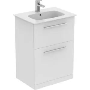 Image of Ideal Standard i. life A Double Drawer Floor Standing Unit with Basin Matt 600mm with Brushed Chrome Handles in White