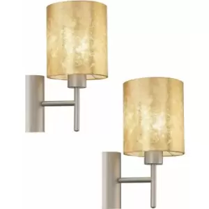 Image of 2 pack Wall Light Colour Champagne Steel Circular Shade Gold Fabric E27 1x60W