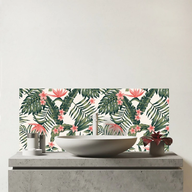 Image of Warren Reed - Designer Dark Tropical Green Leaves Glass Bathroom Splashback Green Unisex
