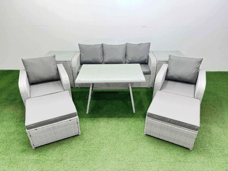 Image of Fimous Reclining Chair 3 Seat Sofa Set Garden Furniture Set in Light Grey Light Grey Unisex