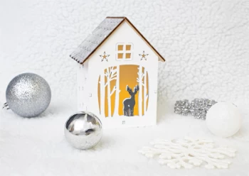 Image of St Helens H&G Wooden Ornamental House with Forest & Star - White