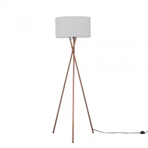 Image of Camden Copper Tripod Floor Lamp with XL Cool Grey Reni Shade