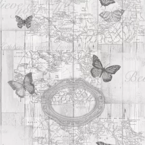 Image of Fresco Butterfly Map Grey Wallpaper