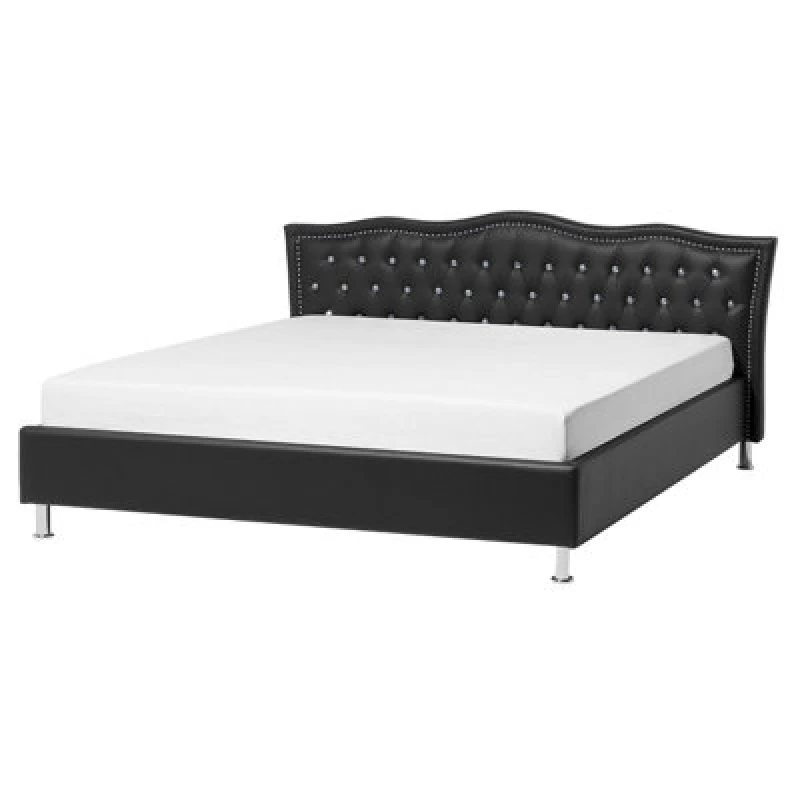 Image of Beliani Bed Faux Leather Metz 160 X 200 Cm (Eu King Size) Black