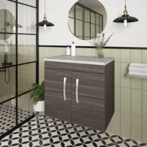 Image of Nuie - Athena Wall Hung 2-Door Vanity Unit with Grey Worktop 600mm Wide - Anthracite Woodgrain