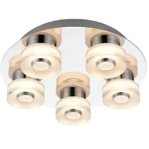 Image of Flush Bathroom Ceiling Light RGB Colour Changing 5x LED Lamp IP44 Chrome Remote