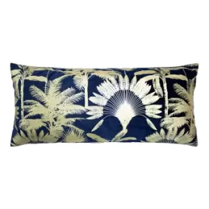 Image of Malaysian Palm Foil Printed Cushion Navy