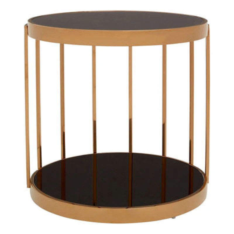 Image of Premier Housewares Modern Design Rose Gold Cage Design Side Table, Luxurious Finish Side Table By Couch, Durable Lounge Table Black