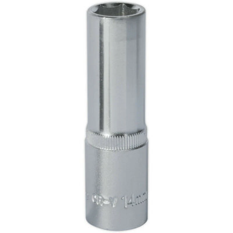Image of Loops 14mm Steel Deep Drive Socket - 1/2" Square Drive - Chrome Vanadium Socket Metallics