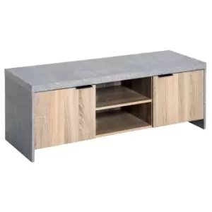 Image of Homcom Grey Granite Effect TV Stand With 2 Cupboards Wood Grain Finish Front
