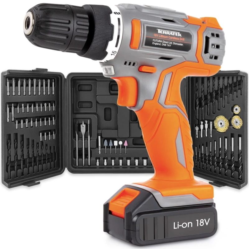 Image of TERRATEK Terratek - 89pc 18V/20V Li-ion Cordless Drill Driver Combi Drill Electric Screwdriver 2 Batteries & Storage Case TT18VKIT-3