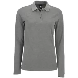 Image of SOLS Womens/Ladies Perfect Long Sleeve Pique Polo Shirt (3XL) (Grey Marl)