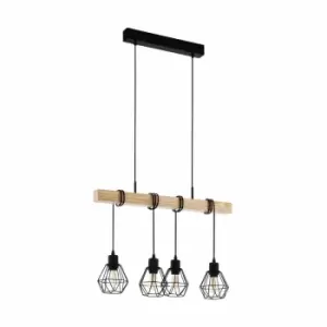 Image of Eglo Industrial Caged And Wooden 4 Light Bar Pendant
