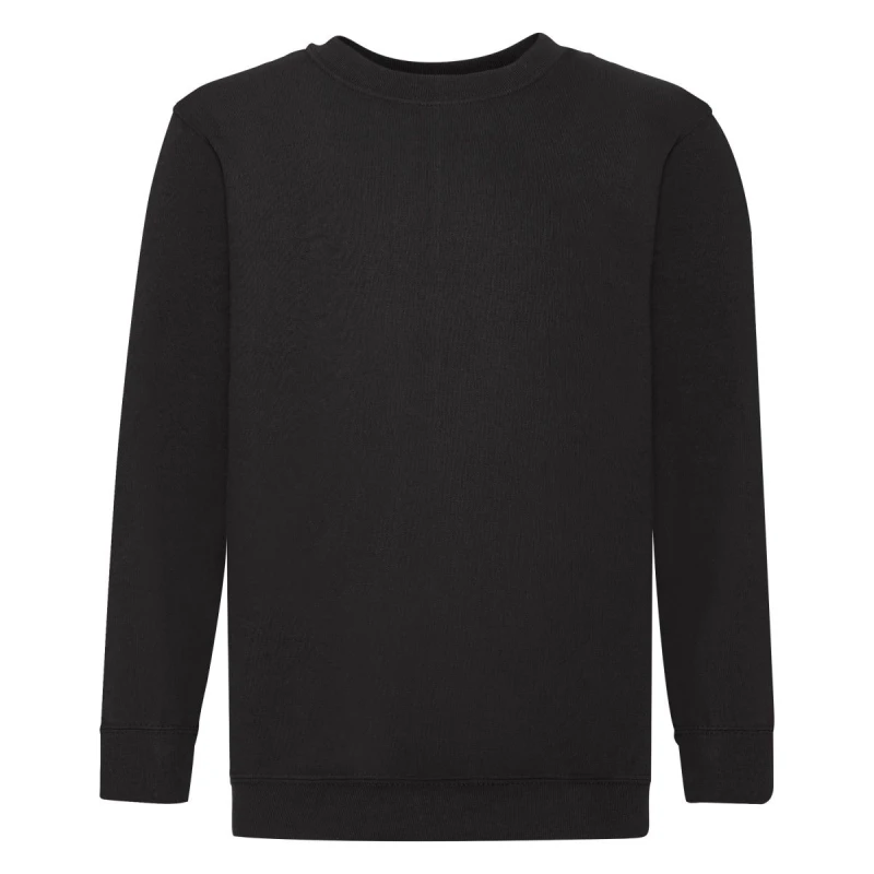 Image of Fruit of the Loom Set In Sleeve Sweatshirt in Black Size: 12-13 Years Black Unisex 12-13 Years