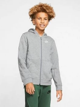 Image of Nike NSW Older Boys Club Full Zip Hoodie - Grey Heather, Size XS, 6-8 Years