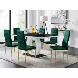 Image of Furniture Box Giovani 6 Black Dining Table and 6 Green Velvet Milan Gold Leg Chairs