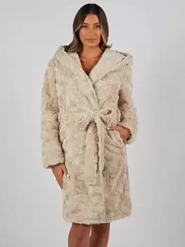 Image of Boux Avenue Teddy Fur Midi Robe - Beige, Beige, Size S, Women