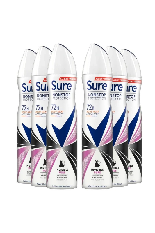 Image of Sure Women 'Antiperspirant' 72H Protection Invisible Pure Deo, 6x250ml White female