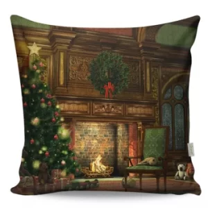 Image of A12938 Multicolor Cushion Fireplace Scene